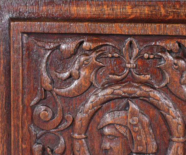 Antique French Solid Oak Highly Carved Panel with Portrait Carving Late 1800's