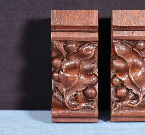 Pair of 4" French Antique Highly Carved Corbels/Trim/Brackets Solid Oak Wood