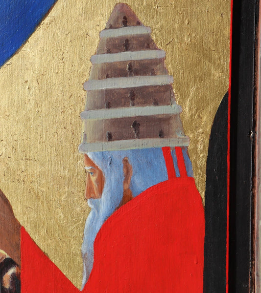 Vintage Framed Oil on Panel Painting of St Francis with Cat by Paul Bruylant