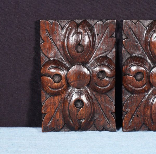 Pair of 4" French Antique Highly Carved Corbels/Trim/Brackets Solid Oak Wood