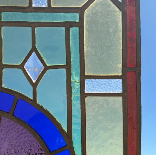 28" Tall French Antique Religious Stained/Leaded Glass Panel from a Church