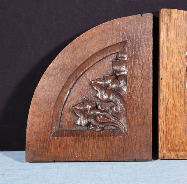 Pair of Gothic Carved French Architectural Panels/Trim in Solid Oak Wood Salvage