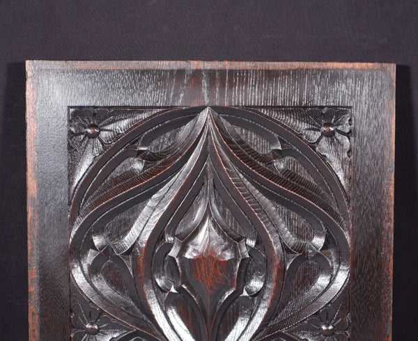 French Antique Gothic Revival Panel in Solid Chestnut Wood Salvage Late 1800's