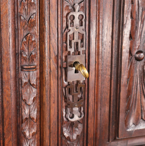 91" Tall French Antique Breton Armoire/Cabinet in Solid Chestnut Highly Carved