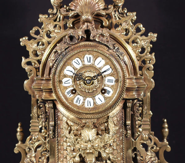 Vintage Bronze Neo Gothic Mantel Clock with Hermle/FHS Clockworks