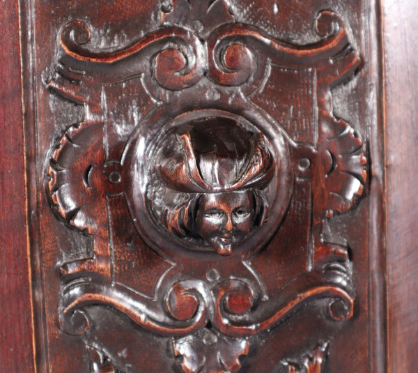 Pair of Antique French Solid Walnut Wood Highly Carved Panels with Faces