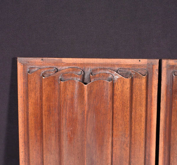 Antique Pair of French Gothic Revival Panels in Walnut w/Linen Fold Carvings