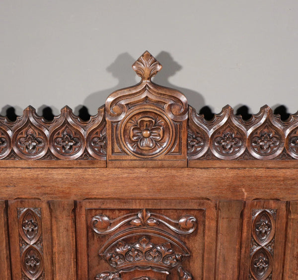 Antique French Gothic Revival Walnut Wood Bench/Settee/Chair Highly Carved