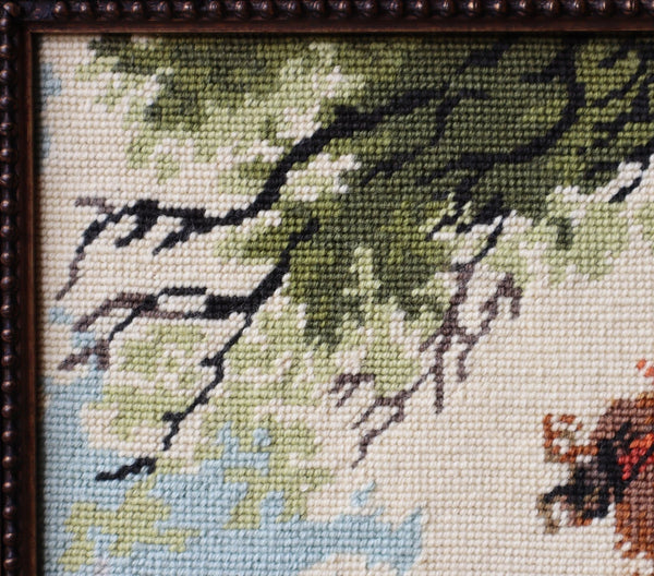 Vintage French Framed Needle Point of Fragonard's "Le Chiffre D'amour"