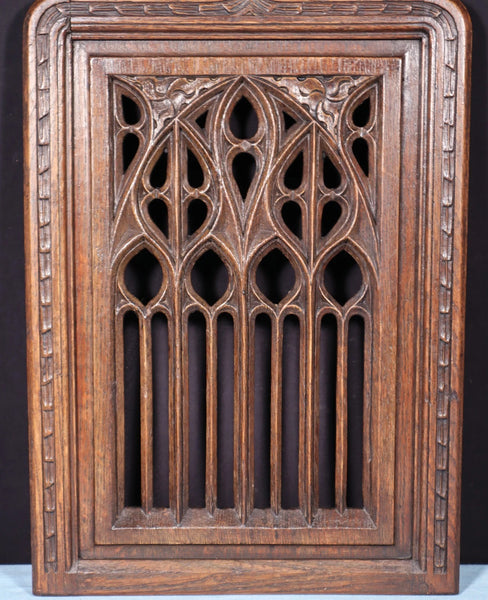French Antique Gothic Revival Panel in Solid Oak Wood Salvage Early 1900's