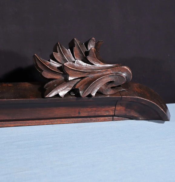 66" Wide Antique French Gothic Revival Crest/Pediment in Solid Walnut & Oak Wood