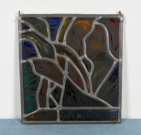 7" Tall Vintage Belgian Stained/Leaded Glass Panel Of Albrecht Rodenbach