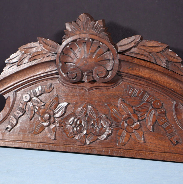 45" Wide Antique French Solid Oak Wood Highly Carved Detailed Crest