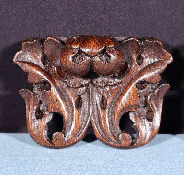 Pair of 3" French Antique Highly Carved Trim/Brackets/Corbels Solid Oak Wood