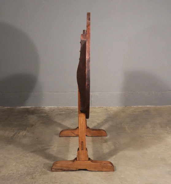 Antique French Solid Oak and Ash Wood Rustic Wine Tasting Table with Tilt Top