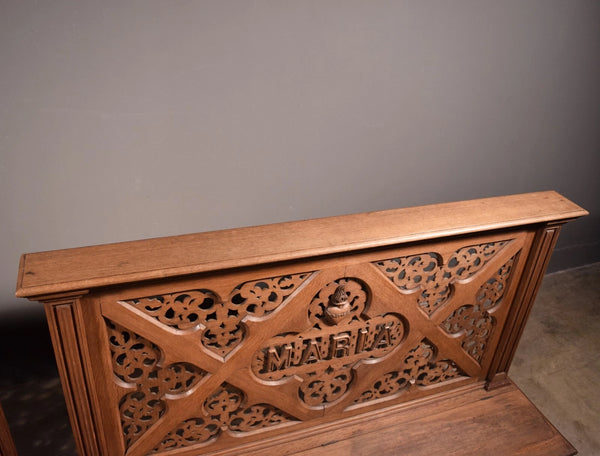 Pair of 59" Long Antique Gothic Revival Oak Wood Prayer Rails With Storage