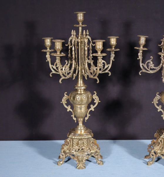 XL 24" Tall Pair of Large Vintage French Bronze Candelabra Candlesticks