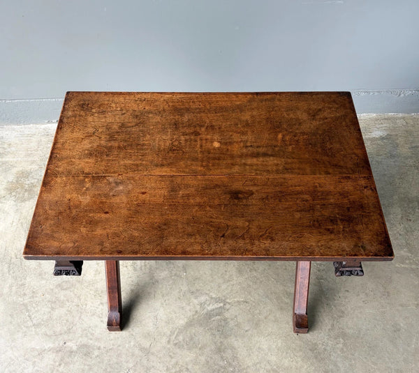 Antique French Gothic Desk/Library Table in Chestnut/Walnut Wood with Drawer