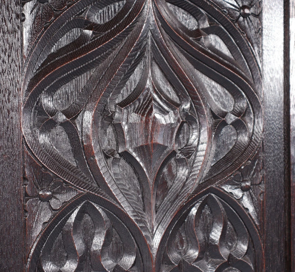French Antique Gothic Revival Panel in Solid Chestnut Wood Salvage Late 1800's