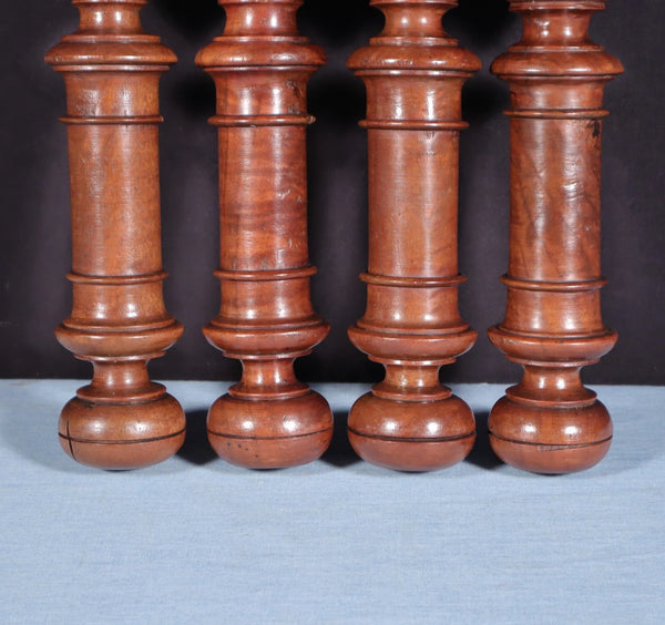 15" Set of Four French Antique Solid Mahogany Wood Posts/Pillars/Trim Salvage