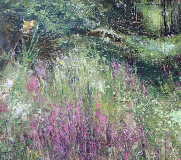 Antique European Impressionist Oil on Linen Painting of Wild Lavender
