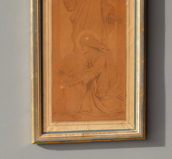 Antique Framed Drawing on Paper by Theodore-Joseph Canneel (1817-1892)