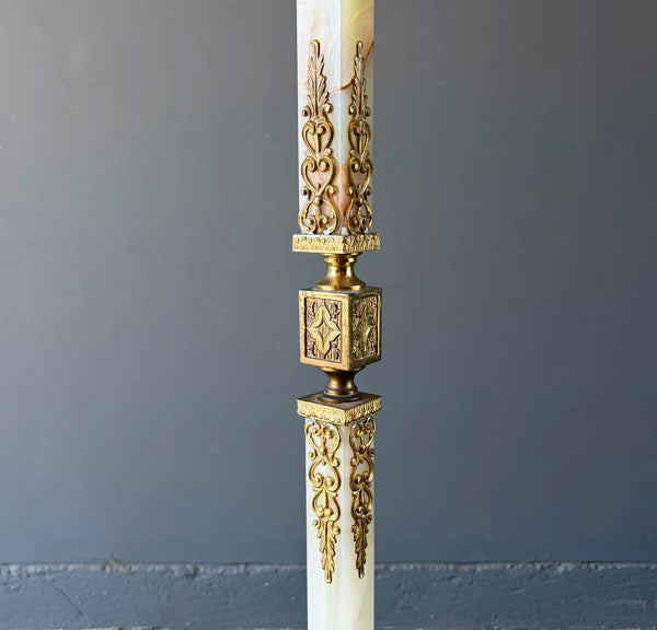 68" Tall Ornate Vintage Brass & Onyx Marble Coat/Hat Rack Hall Tree/Stand