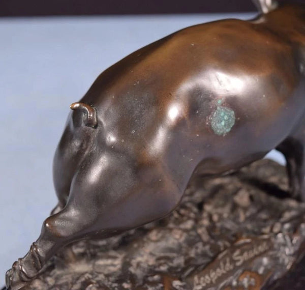 Antique French Bronze Sculpture of a Pig by Léopold Savine 1861-1934