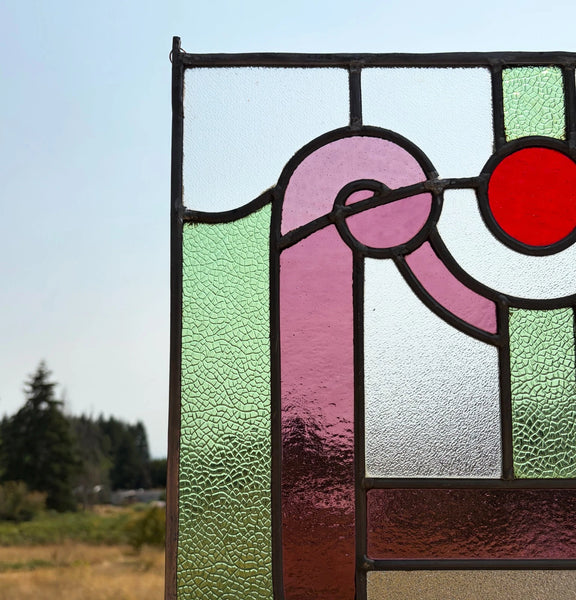 18" Tall Antique French Stained Glass Panel with Leaded Glass, Window, Hanging