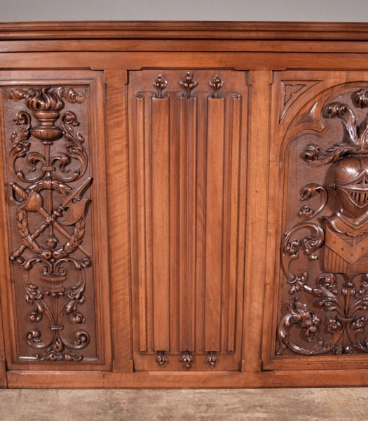 88" Wide Antique French Panel/King Size Headboard in Solid Walnut w/Knight