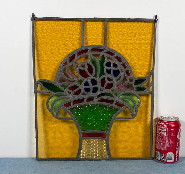 15" Tall Antique French Art Deco Stained/Leaded Glass Panel of Flowers
