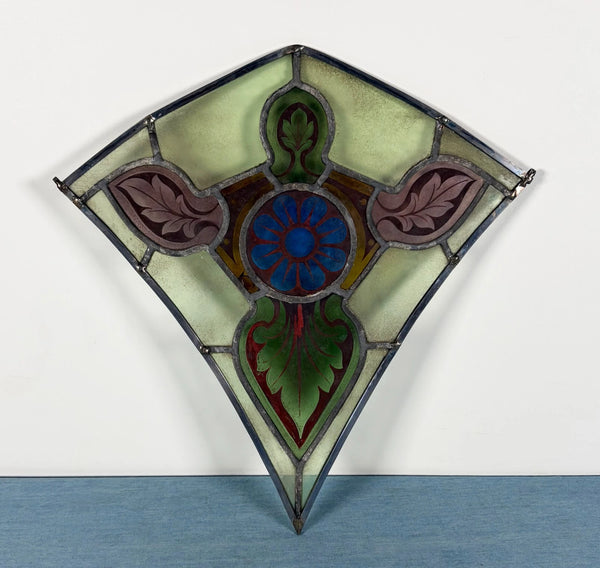 16" Tall Antique Belgian Stained/Leaded Glass Panel by Bertrand Bardenhewer