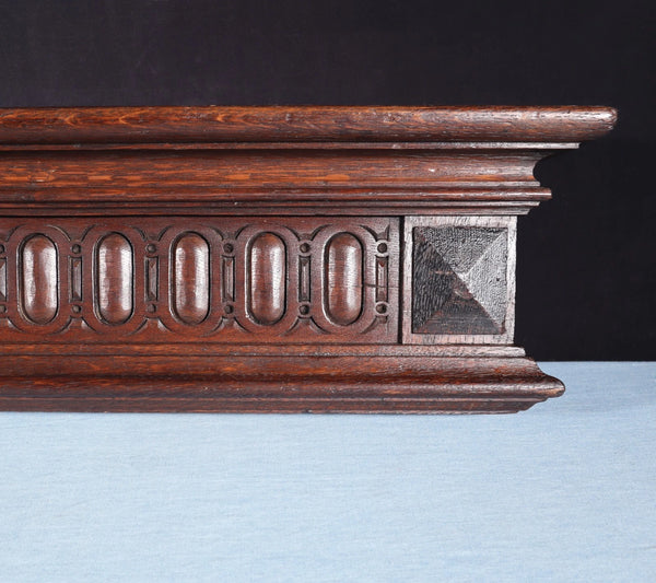 67" Wide Antique French Solid Oak Wood Mantel/Panel/Crest Pediment w/Carvings