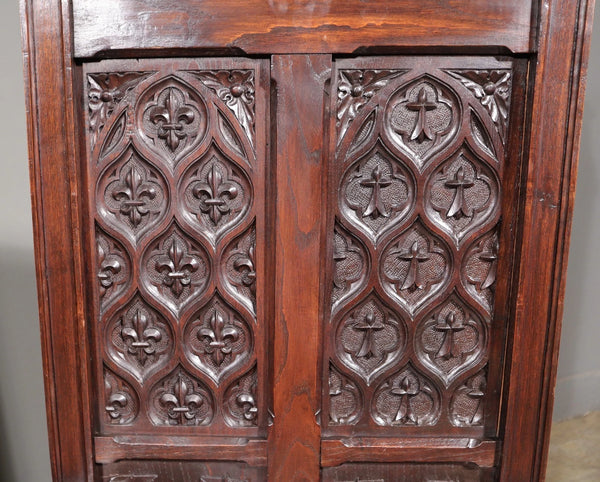Large Pair of Antique Gothic Arm/Throne Chairs Solid Chestnut Hand Carved Wood