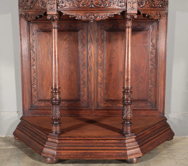 65" Tall Antique French Solid Oak Wood Renaissance Curved Display Case/Cabinet