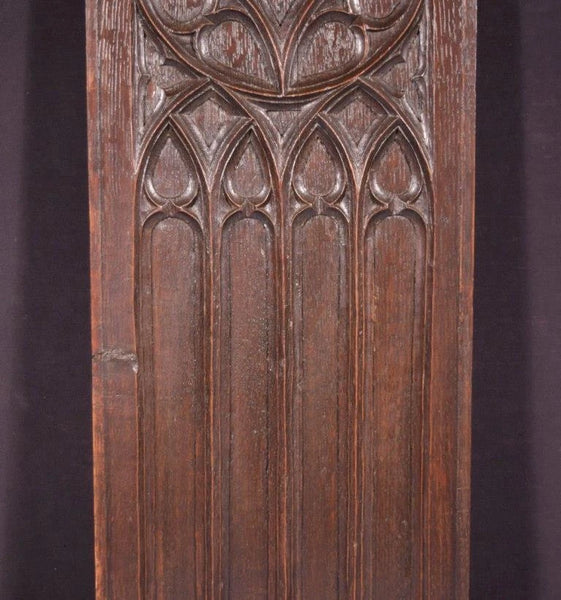 31" Tall French Antique Gothic Revival Panel in Solid Oak Wood Salvage
