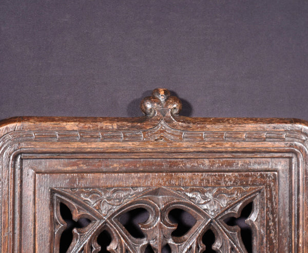 French Antique Gothic Revival Panel in Solid Oak Wood Salvage Early 1900's