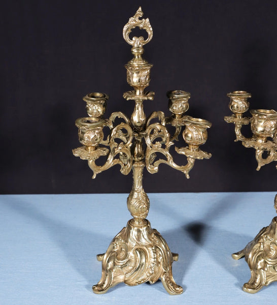 19" Tall Pair of Louis XV Vintage French Bronze Candelabra Candlesticks