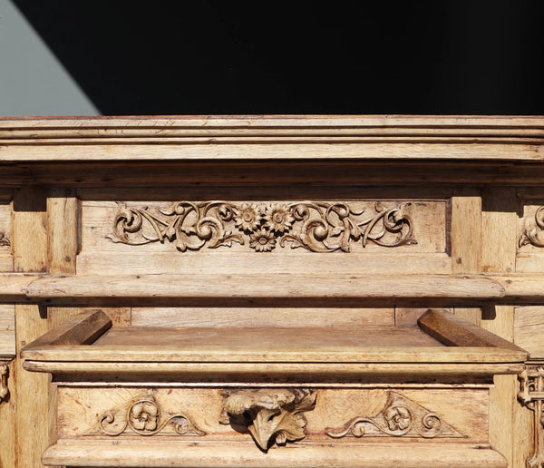 84" Wide Antique French Renaissance Revival Altar/ Tabernacle Highly Carved Oak