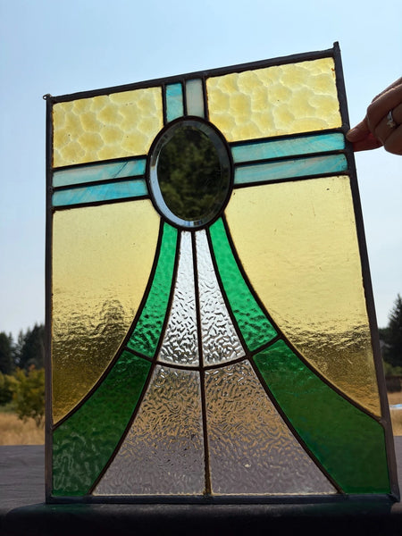 18" Tall Antique French Stained Glass Panel with Leaded Glass, Window, Hanging