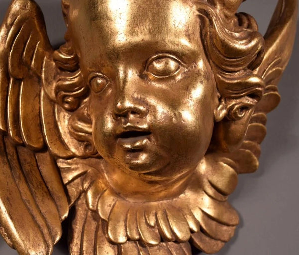 12" Vintage Wall Mounted French Gilded Plaster Angel with Wings