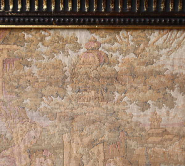 12" Antique French Framed Tapestry of a Courting Scene in Rococo Style