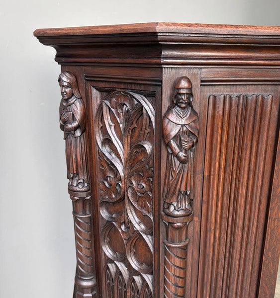 Vintage French Gothic Revival Cabinet/Console/Sideboard, Highly Carved Oak Wood