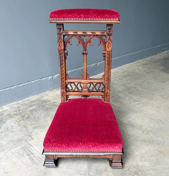 Share French Antique Solid Oak Wood Church Prie Dieu/Kneeler Christian Highly Carved