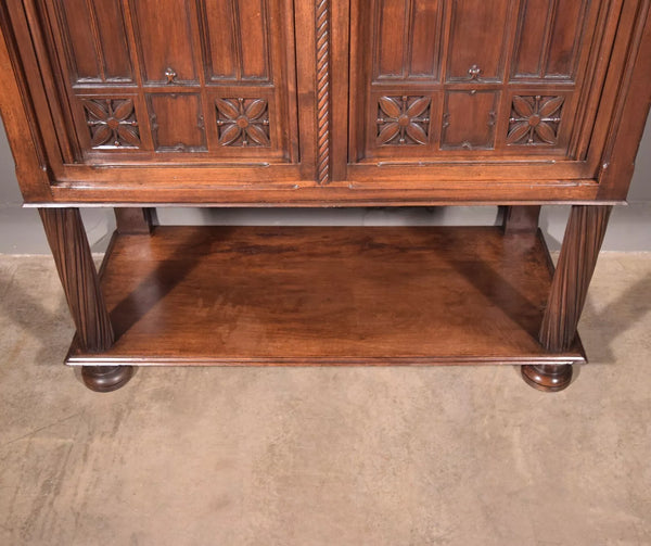 Large Antique French Gothic Revival Cabinet Highly Carved in Walnut Wood