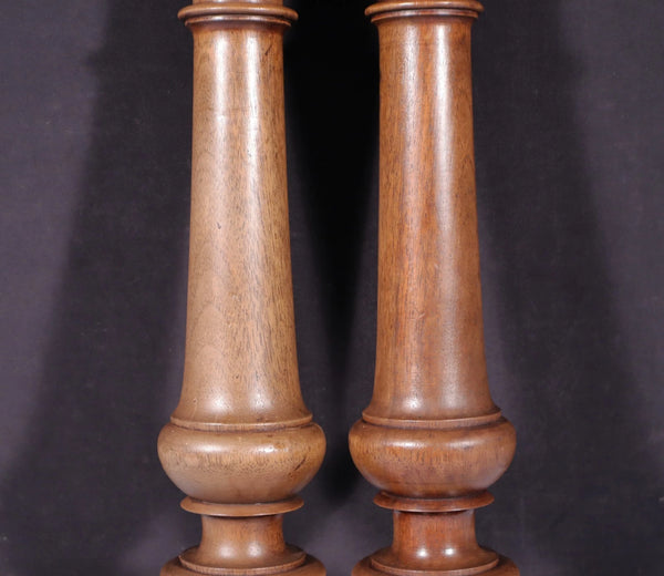 15" Tall Pair of French Antique Solid Walnut Wood Posts/Pillars/Trim Salvage