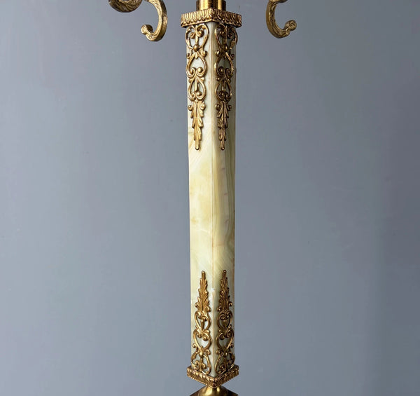 67" Tall Ornate Vintage Brass & Onyx Marble Coat/Hat Rack Hall Tree/Stand