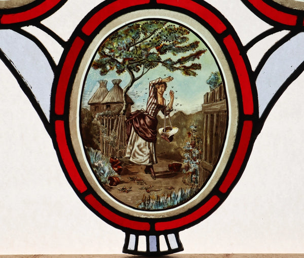 38" Tall Large Antique French Art Nouveau Stained/Leaded Glass Panel 4 Seasons