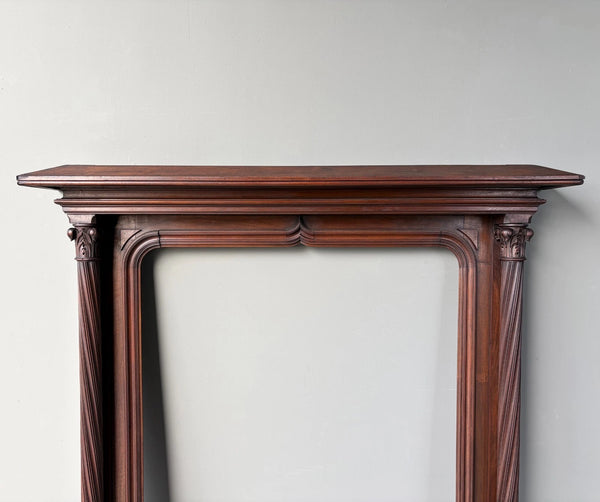 54" Tall French Antique Gothic Fireplace Mantel in Solid & Veneered Walnut