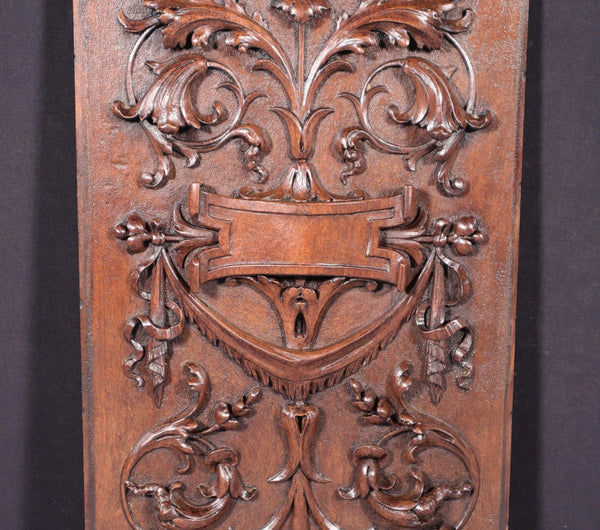 17" Tall French Antique Solid Walnut Wood Highly Carved Panel Salvage